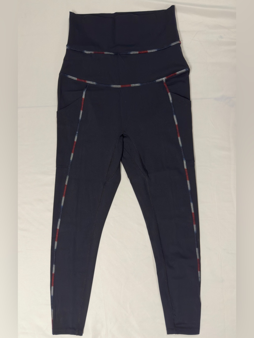 Free People Movement Leggings Medium Black High Rise Side Pocket Contrast Stitch